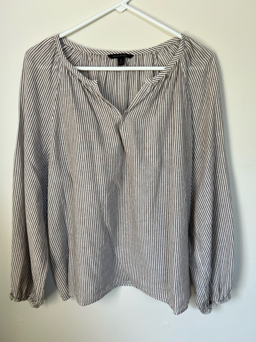 Banana Republic Black and White Striped Peasant Blouse